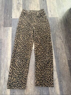 Levi's Ribcage Straight Ankle Leopard Print Corduroy Pants - Tan & Black